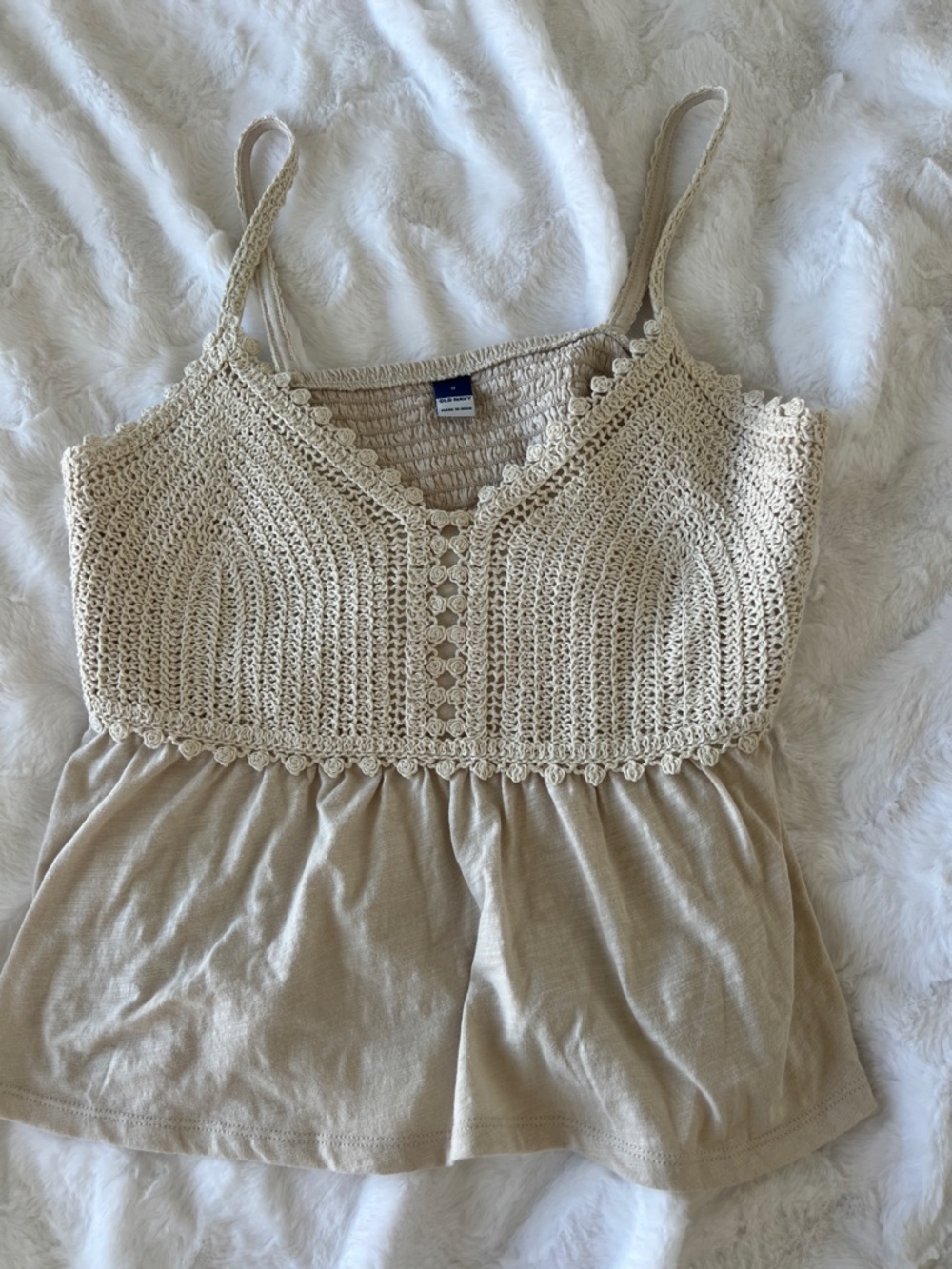 Old Navy Crochet-Trim Beige Tank
